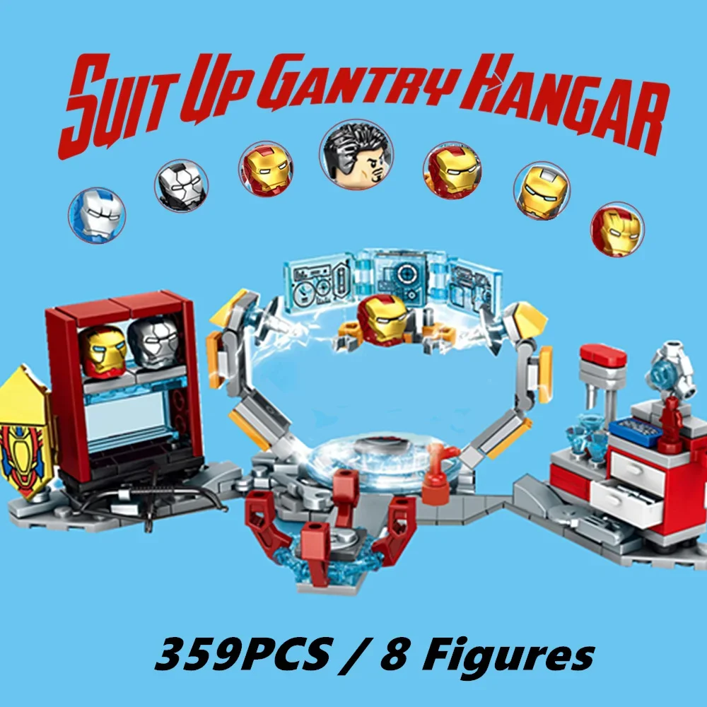 Ferri da stiro Tony Armor Halls Suit Up Gantry Hangar Figura Eroi Modello Building Block Mattoni Giocattolo per bambini Set regalo