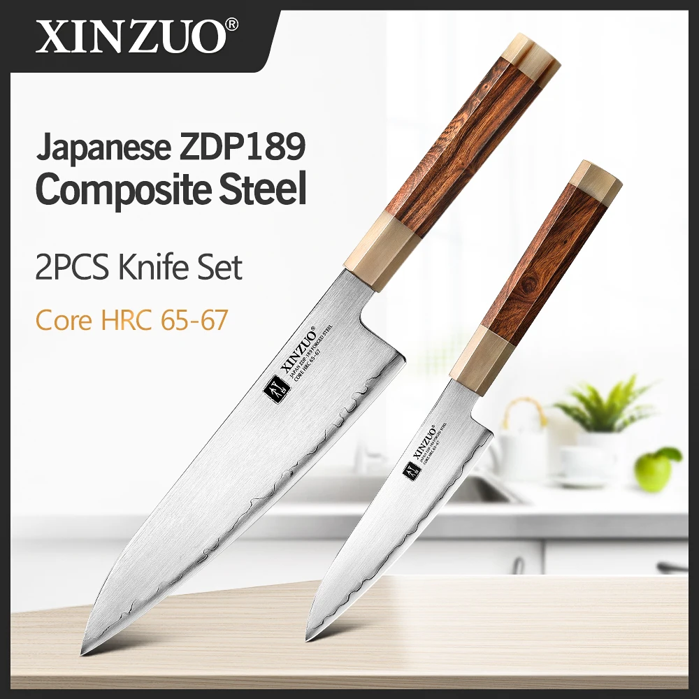 

XINZUO 2PCS Chef Knife Set Japanese ZDP-189 Power Steel Desert Ironwood Handle Kitchen Chef Cooking Knife Razor Sharp Blade