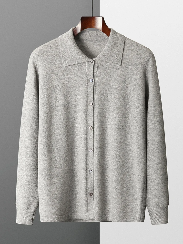 

Men Cashmere Sweater Autumn Winter Turn-down Collar Cardigan 100% Merino Wool Button Basics Knitwear Soft Casual Fashion Top