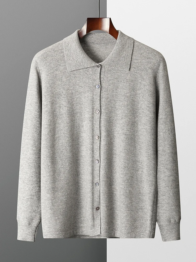 Pull en Cachemire pour Homme, Cardigan à Col Rabattu, 100% Laine Mérinos, lèvent, Tricots de Base, Doux, Décontracté, Haut à la Mode, Automne Hiver