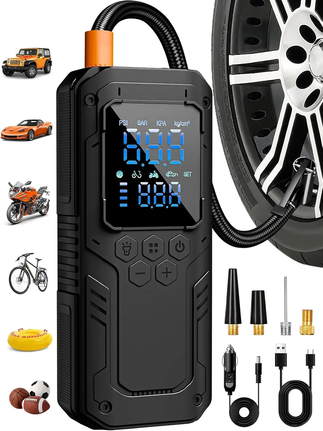

Portable Tire Inflator, 5X Faster Air Pump, 150PSI Cordless for Car, Motorcycle, Bike
