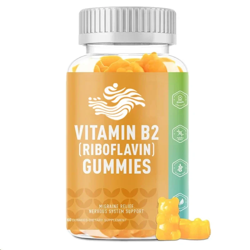 Vitamin B2 Gummies Riboflavin 500mg Adult Orange Flavor, Non Gmo, Vegetarian, Pectin -60 Capsules