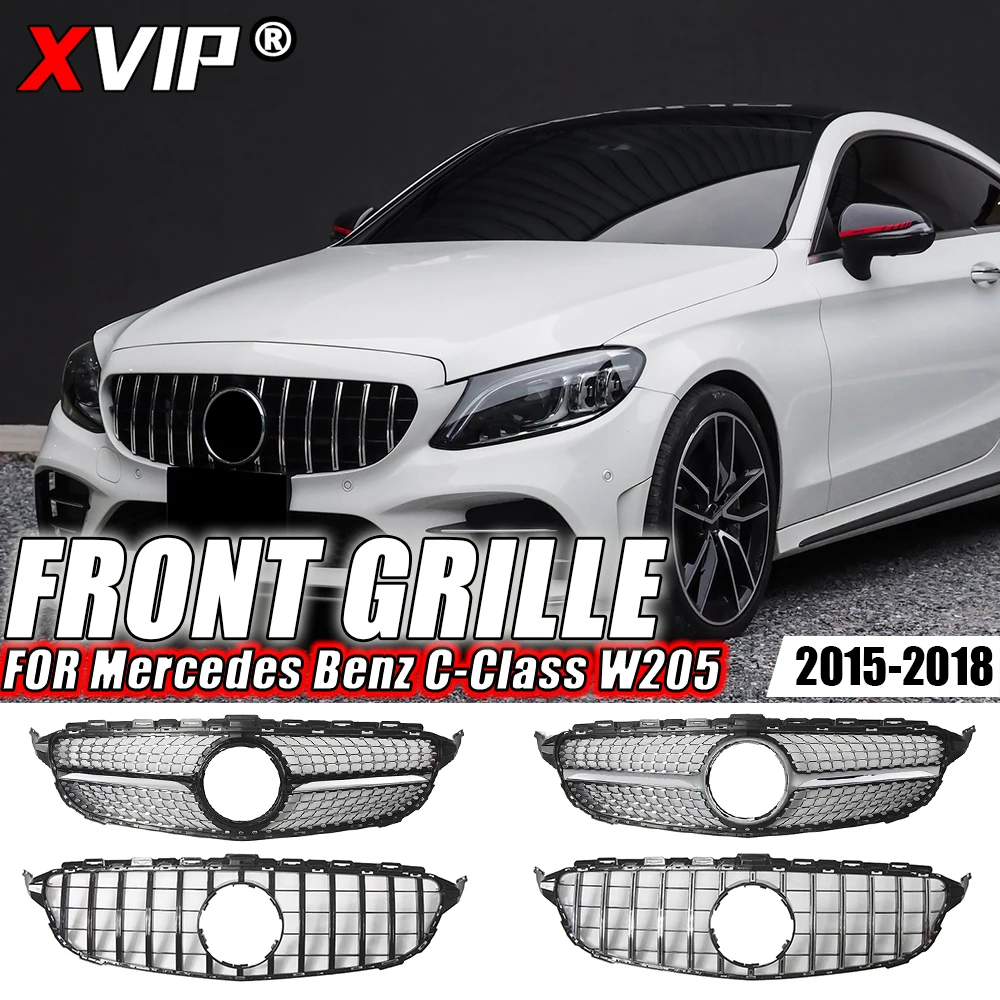 

XVIP AMG Style Racing Grille For Mercedes Benz C-Class W205 15-18 C180 C200 C250 C300 Glossy Black GTR Style Front Bumper Grille