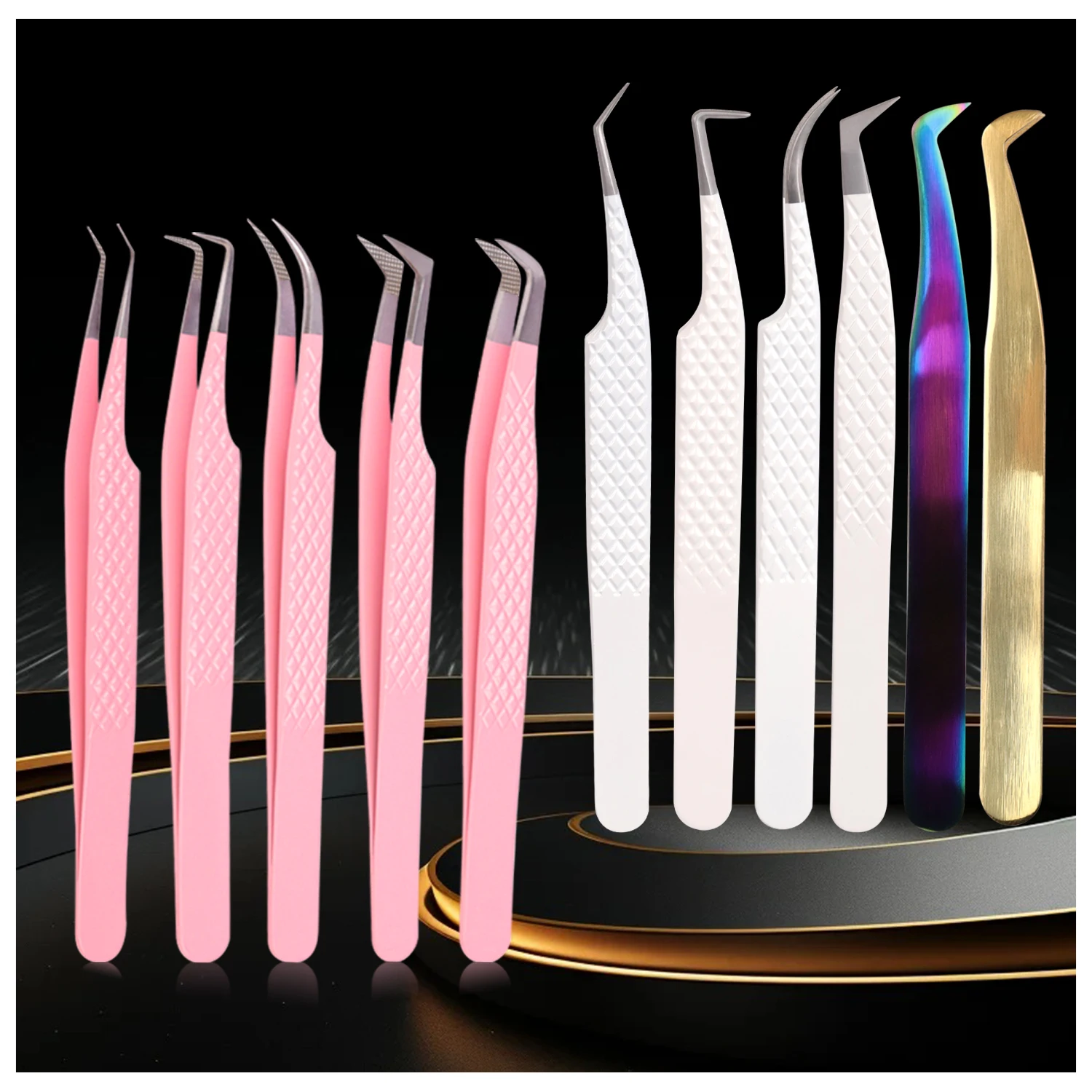 

RUJADE Eyelash Extension Tweezer Stainless Steel Tweezers Professional Volume Fan Anti-static Eyebrow Tweezers for Makeup Tools