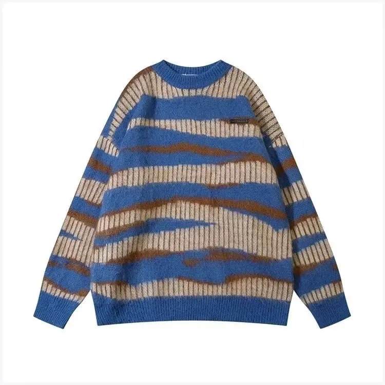 

Large Size Men's round Ne Knitwear Stripe Pattern Autumn Winter Faion Brand Harajuku Sle Hong Kong Sle Casual Sweater