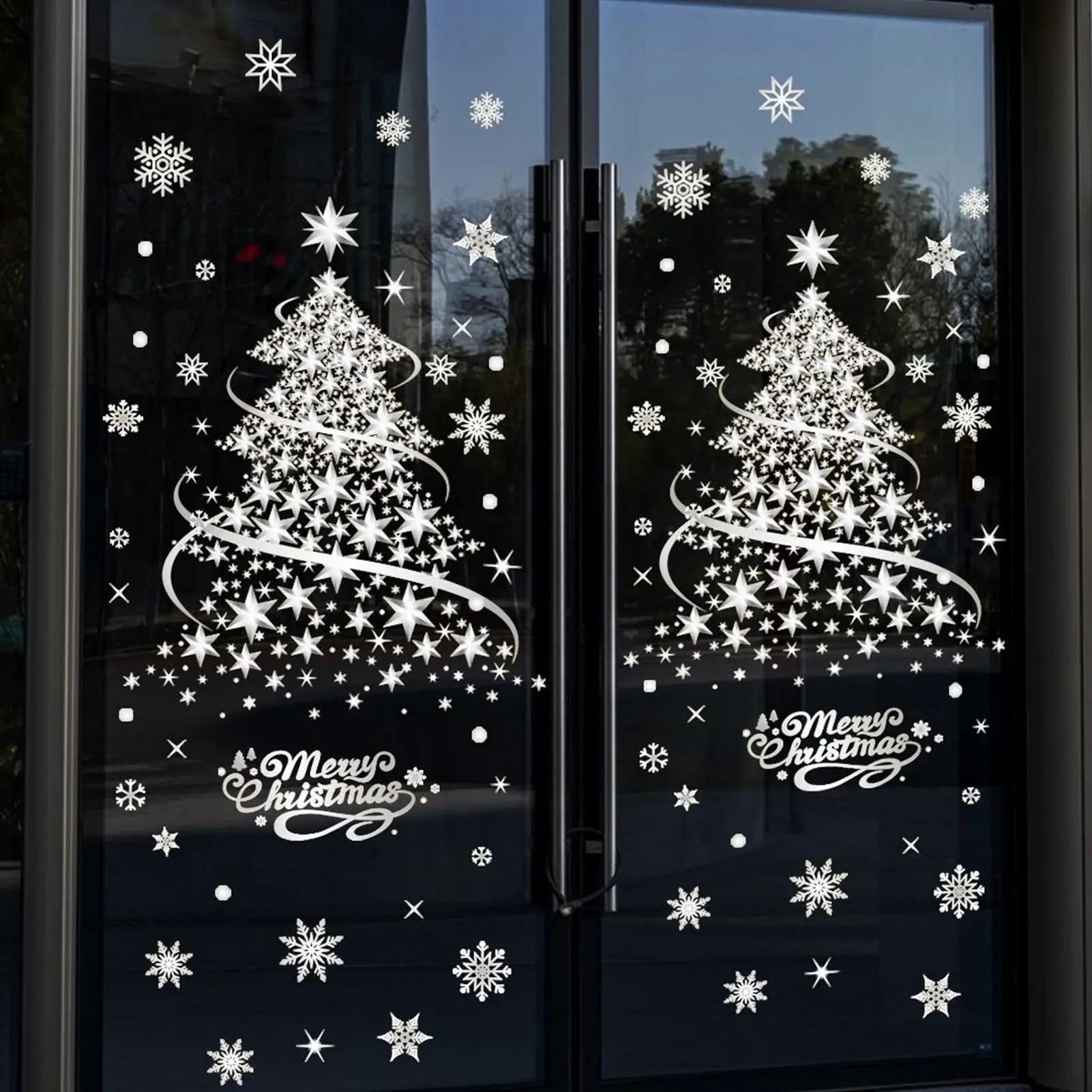 Christmas Window Decals 2 Sheets Reusable Static Clings Christmas Tree Seasonal Decor Home Party Stickers Holiday Decorations