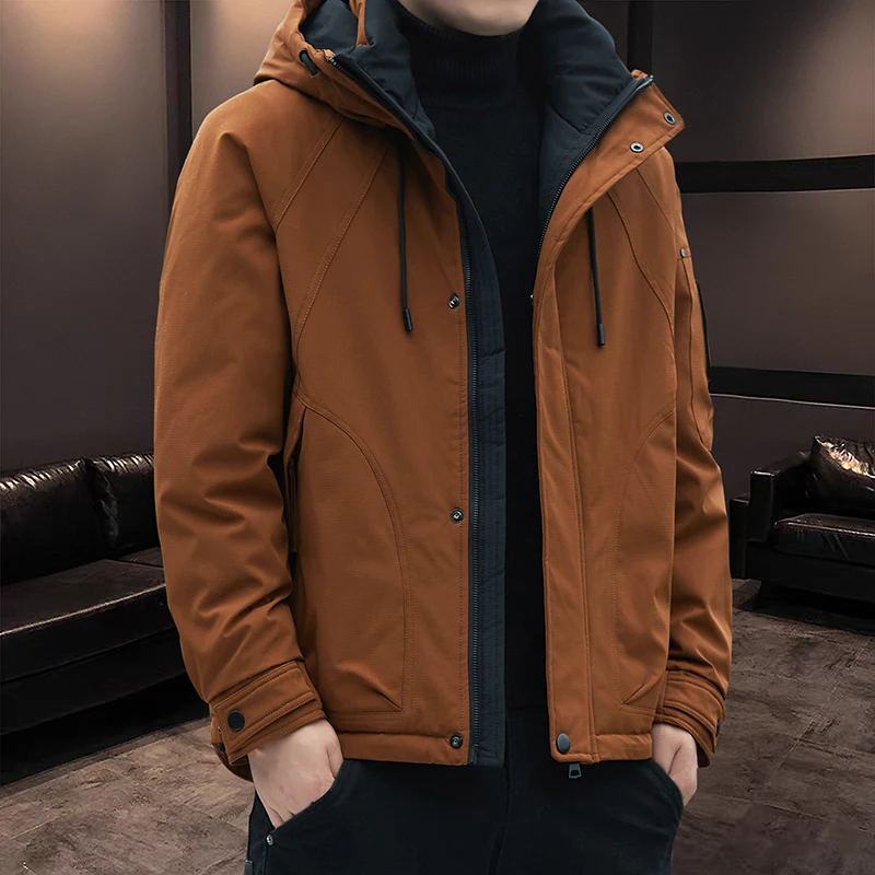 سترة رجالية مبطنة بالقطن سترة خارجية كاجوال سميكة ودافئة قصيرة أسفل سترة الخريف الشتاء مقنعين ملابس العمل بطة أسفل سترة #3