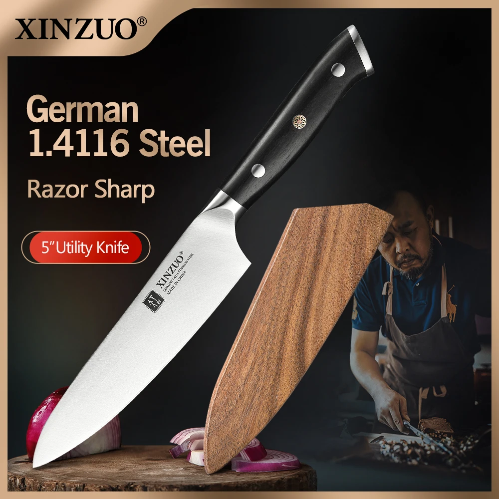 XINZUO 5\'\' Inch Utility Knife German 1.4116 Stainless Steel Kitchen Paring Knives With Ebony Handle New Arrival Meat Vegetable