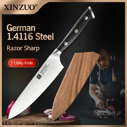 XINZUO 5'' Inch Utility Knife German 1.4116 Stainless Steel Kitchen Paring Knives With Ebony Handle New Arrival Meat Vegetable