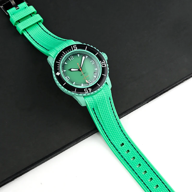 Liquid Silicone Strap Watch Band for Swatch X Blancpain Fifty Fathoms Sport Waterproof Replace Bracelet for Ocean of Storms 22mm