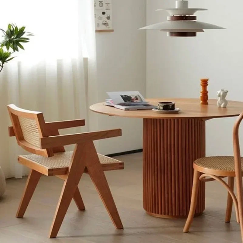 Nordic ins solid wood real rattan dining chair Medieval designer Chandigarh retro armrest leisure