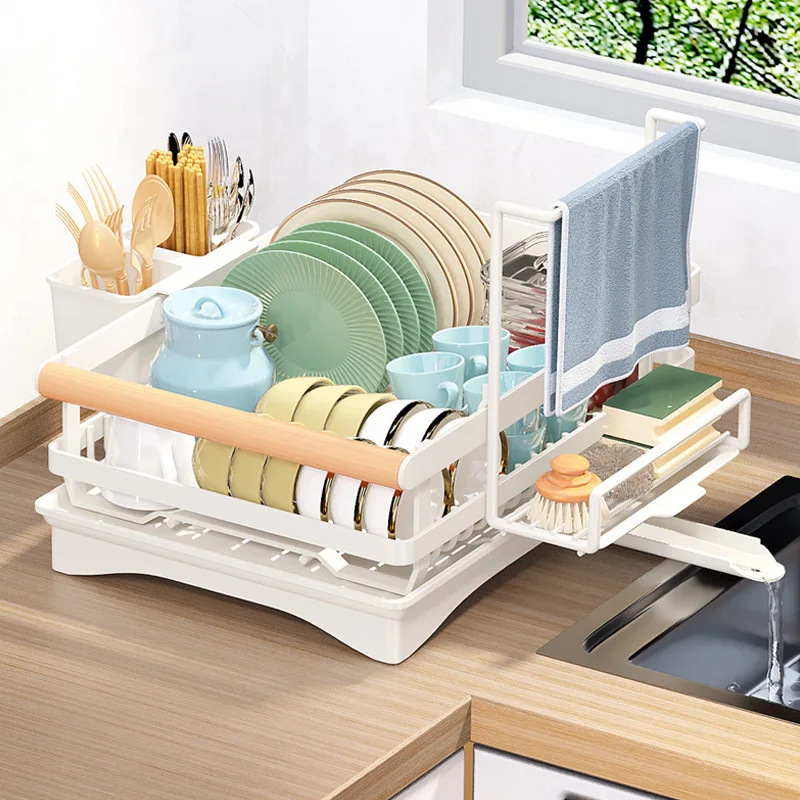 

Kitchen Large Dish Drainer Dish Drain Rack Tableware Storage Organizer Shelf Sink Sponge Holder Towel Rack Kitchen Accessories