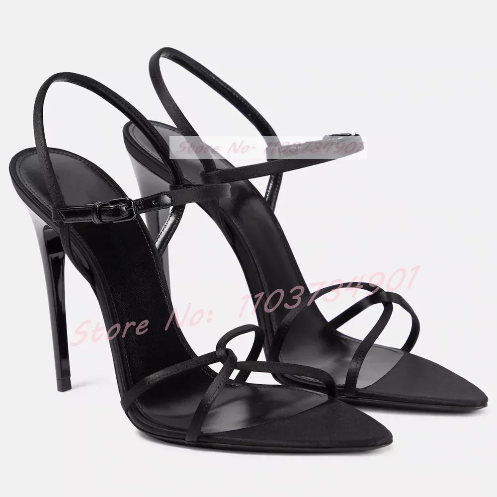 Cross Strap Pink Satin Sandals Women Trendy Ankle Strap Round Toe Thin High Heels Shoes Lady Elegant Party Sexy Big Size Sandals