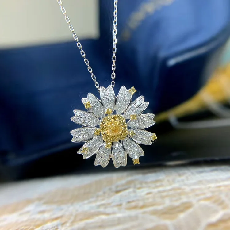 DIY accessories Live stream new Korean fashion fresh and elegant color yellow diamond daisy ring earrings pendant colored treasu