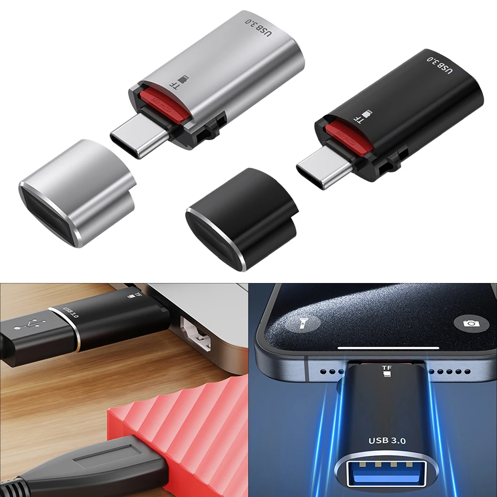 2-in-1 Type-C To USB Adapter Connector 5Gbps Speed TF Card USB Drive Card Reader OTG Adapter for iPhone 15 iPad