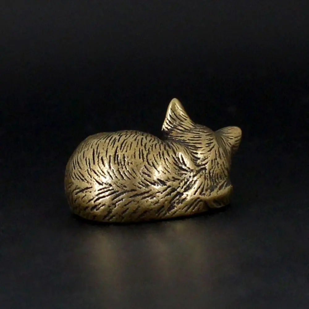 Crafts Brass Small Cat Metal Statue Cute Creative Tea Pet Simulated Exquisite Model Sculpture Toy