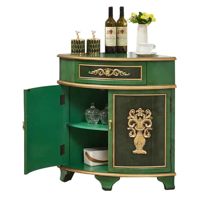 

American French, Triangle, Wine Cabinet, Living Room, Corner Cabinet, Storage, Fan Door, Emerald