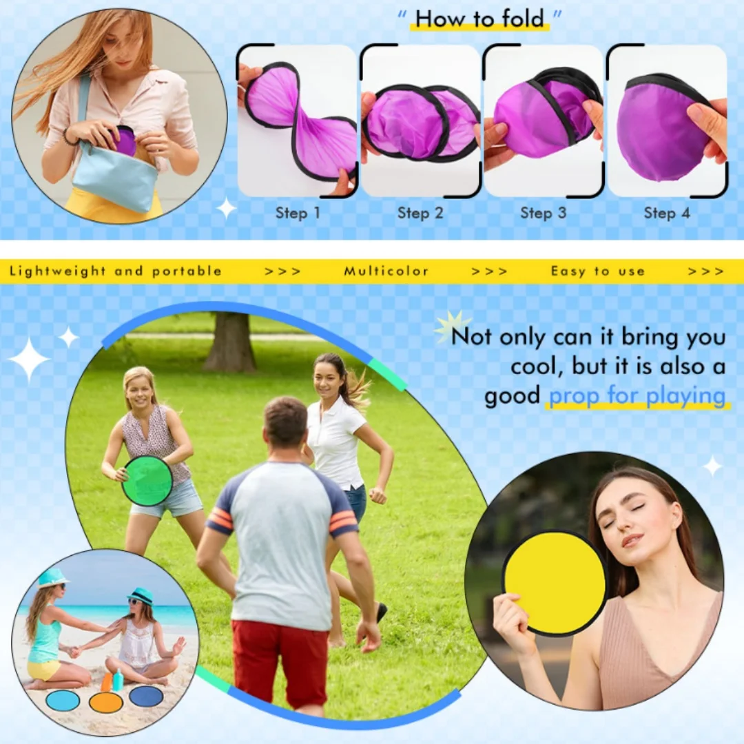 Foldable Flying Disc Fans With Bags Handheld Cooling Fan Beach Flying Disc For Summer Outdoor Games