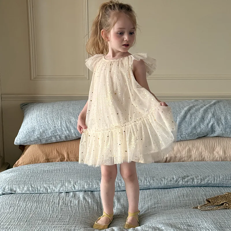 

2026 Summer Girls Korean Cute Princess Dress Sleeveless High Waist Mini Dress Sweet Birthday Party Pageant Tutu Dresses For Kids