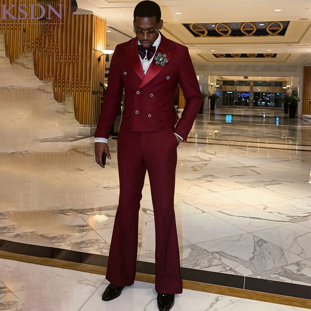 High Quality Wedding Men's Suits For Weddding Modern Cropped 2 Piece Jacket Pants Customized Groomsmen Male Clothing Terno
