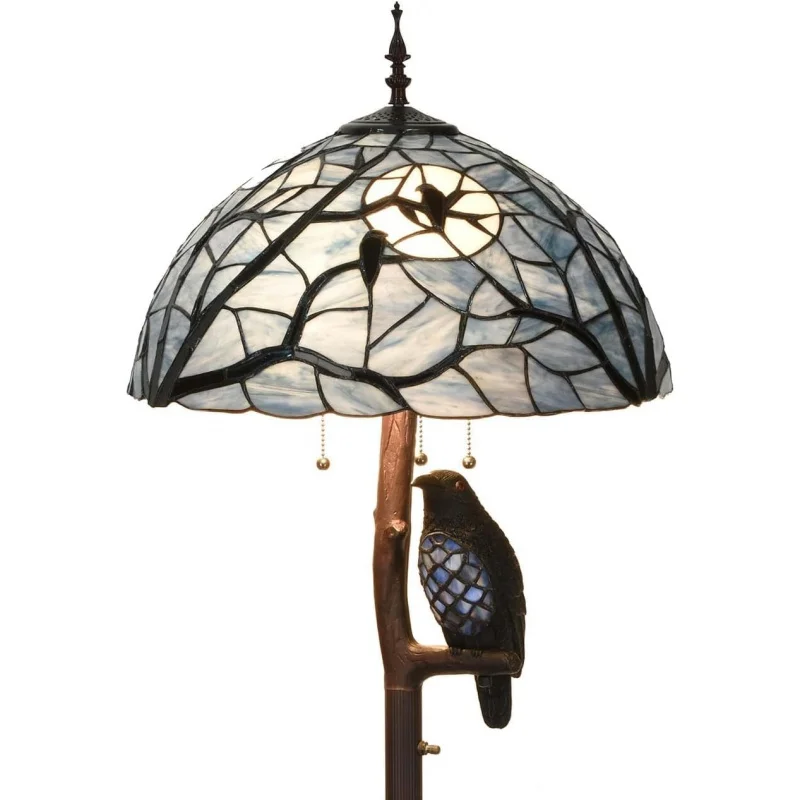 

EQBieye L10882 Ravens Sitting on Bare Tree Branch Against Full Moon Tiffany Style Stained Glass Floor Lamp with Raven Night Ligh