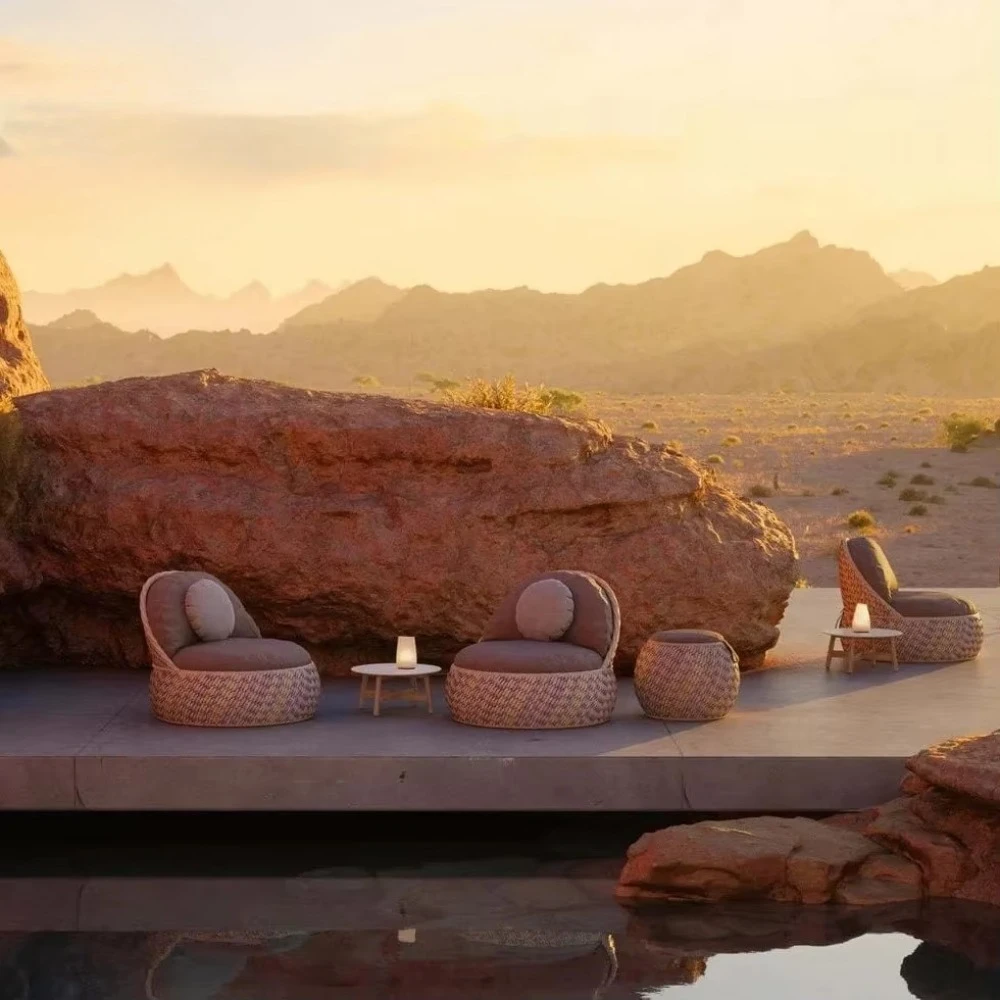 

Luxury circular sofa bed, hotel swimming pool, rattan elegant indoor and outdoor leisure chairs, double armrests