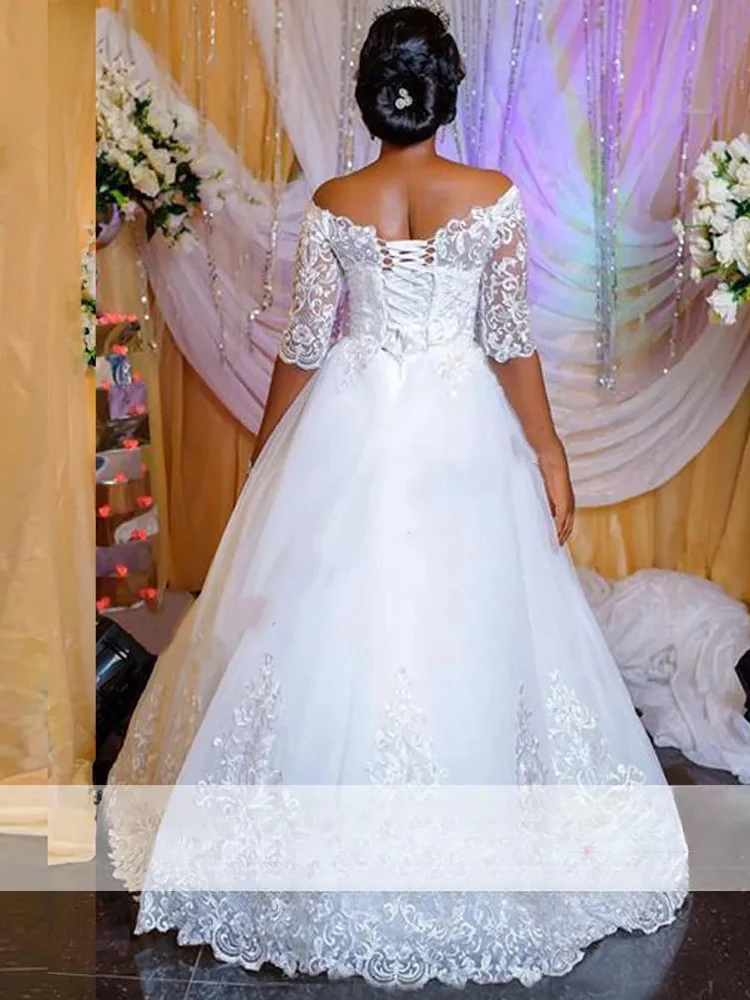 Luxury Africa Half Sleeve A Line Wedding Dresses for Women Plus Size Elegant Off Shoulder Bridal Gowns Vestido De Novia