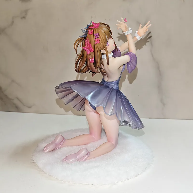 【Nuevo】Figura de Bailarina de Anime, Vestido de Gala con Degradado Morado, Decoración de Cabello con Flores Rosas, Adorno Decorativo, Regalo Coleccionable