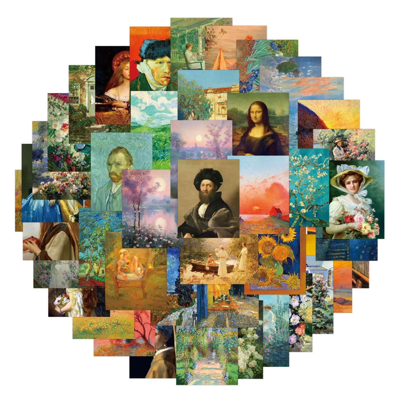 10/64PCS World Famous Paintings Graffiti Stickers Oil Painting Decoration Phone Case Water Cup Laptop Guitar Luggage Stickers