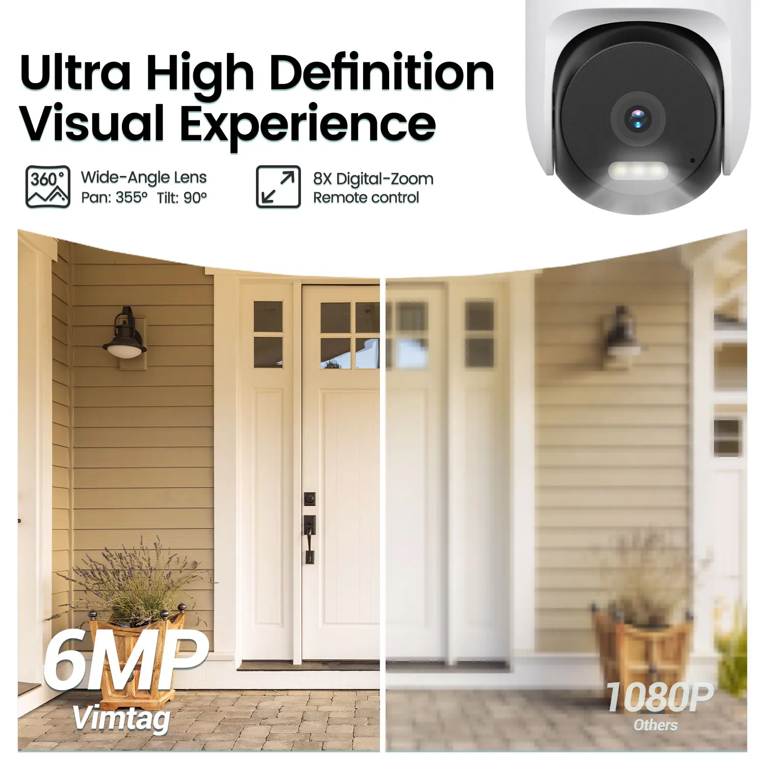 VIMTAG Camera de Segurança wifi Externa, 3.5K/6MP Full HD,CCTV Câmera 360° PTZ, Visão Noturna de cores, a prova d´água IP66, Luz inteligente PIR,rastreamento automático ,IP Câmera de vigilância Compatível com Alexa