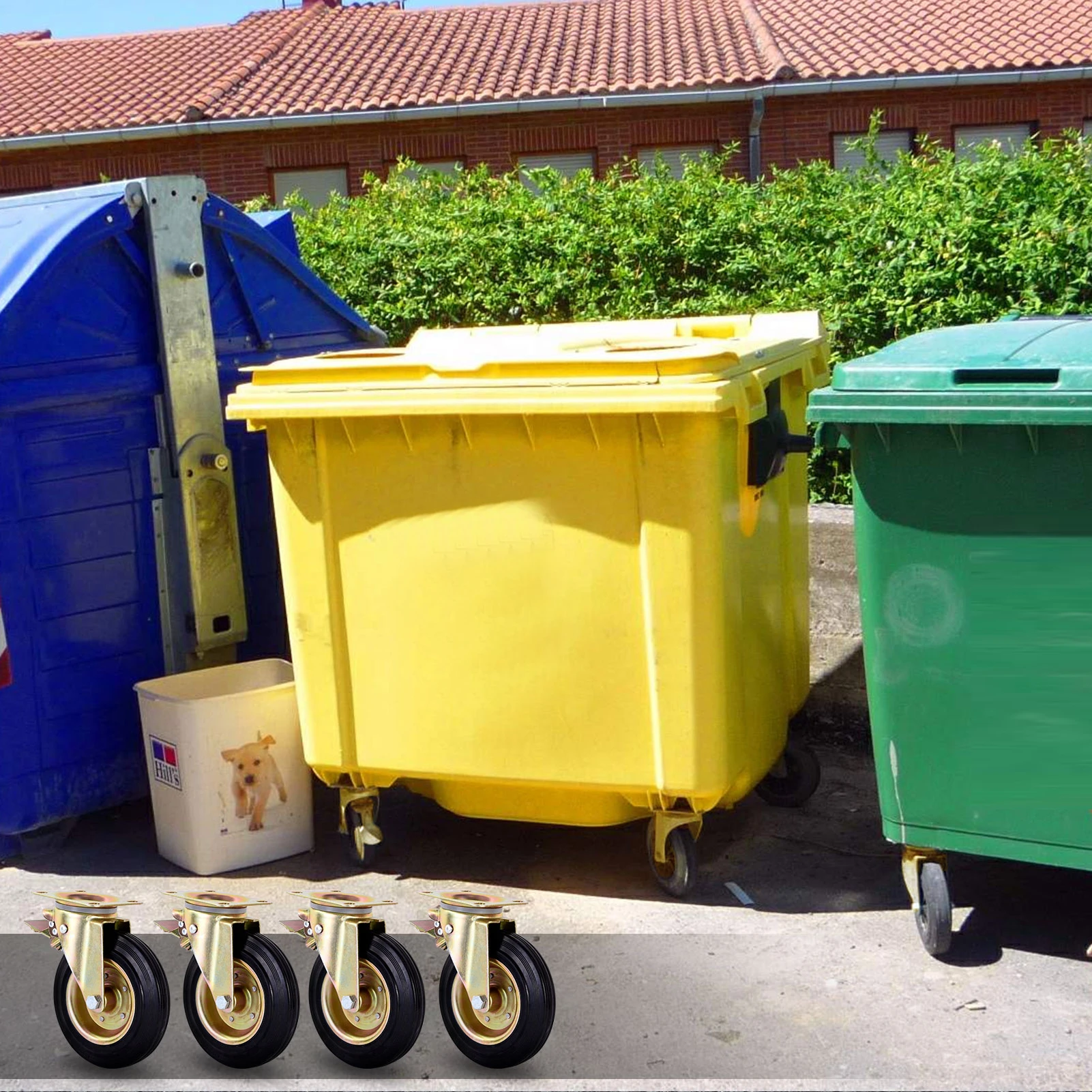 ล้อเลื่อนสำหรับงานหนัก, ล้ออุตสาหกรรมขนาด 8 นิ้ว, ล้อเลื่อน 4 ชิ้น, หมุนได้ 360 องศา, ล้อเลื่อนสำหรับงานหนัก (มีเบรก)