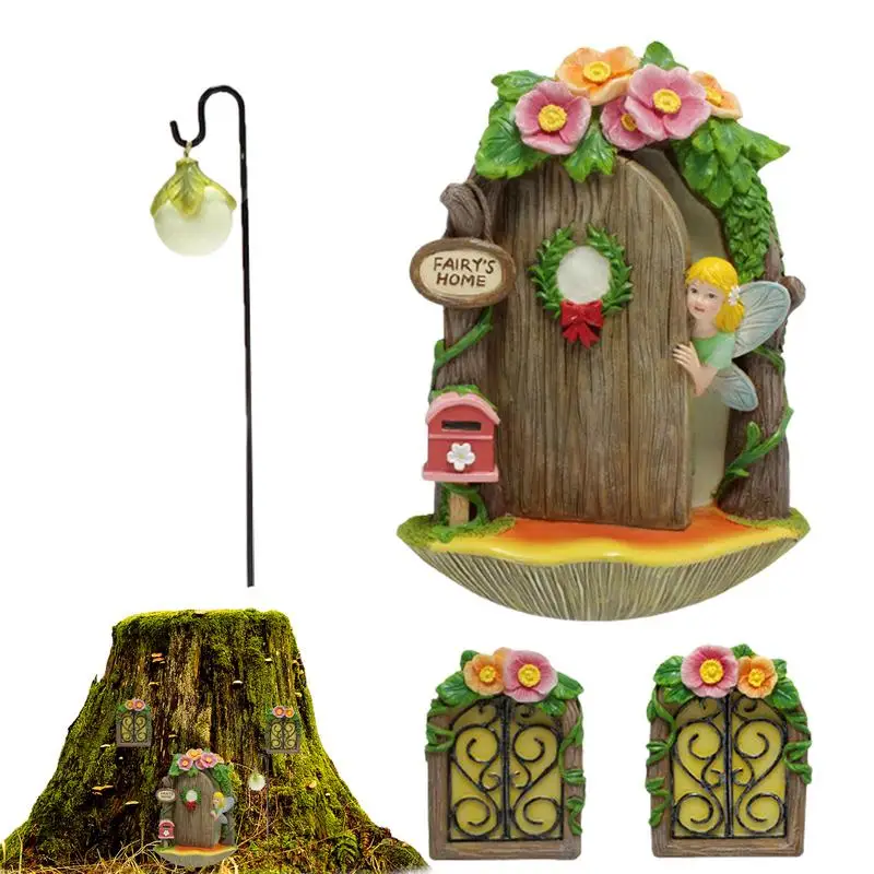 Opening Fairy Door Fairy Garden Decorations With Lantern Resin Glow In Dark Gnome House Fairy Doors For Kid Room