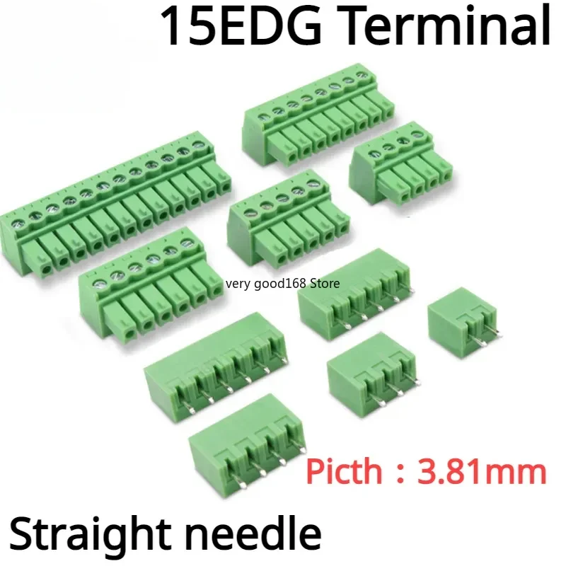 5Set/lot 2EDG 3.81mm 2Pin-10Pin Straight needle Terminal plug type 300V 8A 15EDG 3.81mm pitch connector pcb screw terminal block