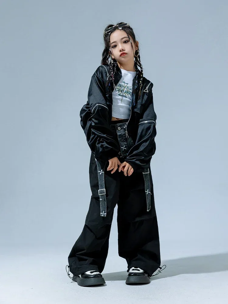 Street Dance Wear Ballsaal Hip Hop Bühnenkostüme Kinder Jazz Dance Performance Kleidung Mädchen Denim Bund Anzug