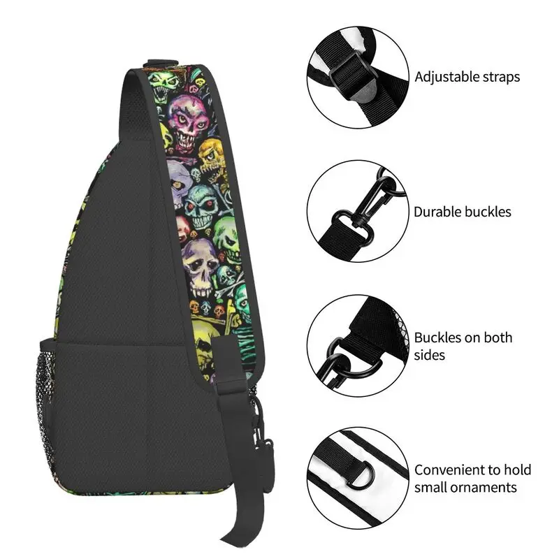 Halloween Skull Skeleton Gothic Bones Sling Bags Men Fashion Shoulder Crossbody Chest Backpack Cycling Camping Daypack