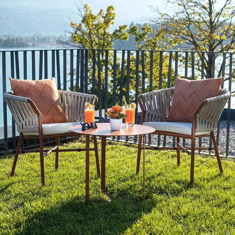 Outdoor Rattan Patio Furniture Set Waterproof Sunproof Aluminum Alloy Table and Chairs for Garden Balcony Villa Hotel
