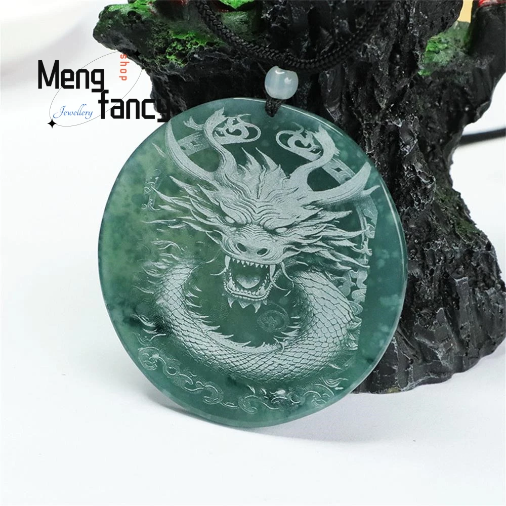 

Natural Jadeite Exquisite Elegant High-grade Zodiac Dragon Jade Shadow Carving Pendant Luxury Quality Fine Jewelry Holiday Gifts