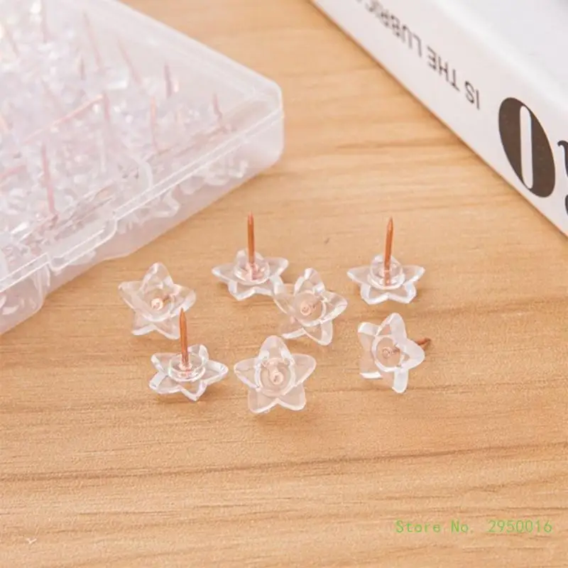 100pcs box Pentacle Shape Markers Drawing Photo Wall Studs Cork Board Pins Transparent Push Pins Photo Thumb Maps Thumbtack