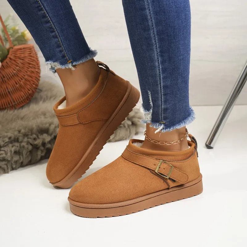 

Новые модные замшевые зимние ботинки большого размера на толстой подошве, зимние повседневные удобные женские ботильоны с пряжкой и круглой головкой, Botas Mujer