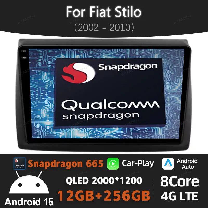 

Автомобильный радиоприемник Android 15 для Fiat Stilo 2002 2003 2004-2016, автомобильный мультимедийный стерео видеоплеер, GPS NAVI QLED WIFI 4G 2DIN