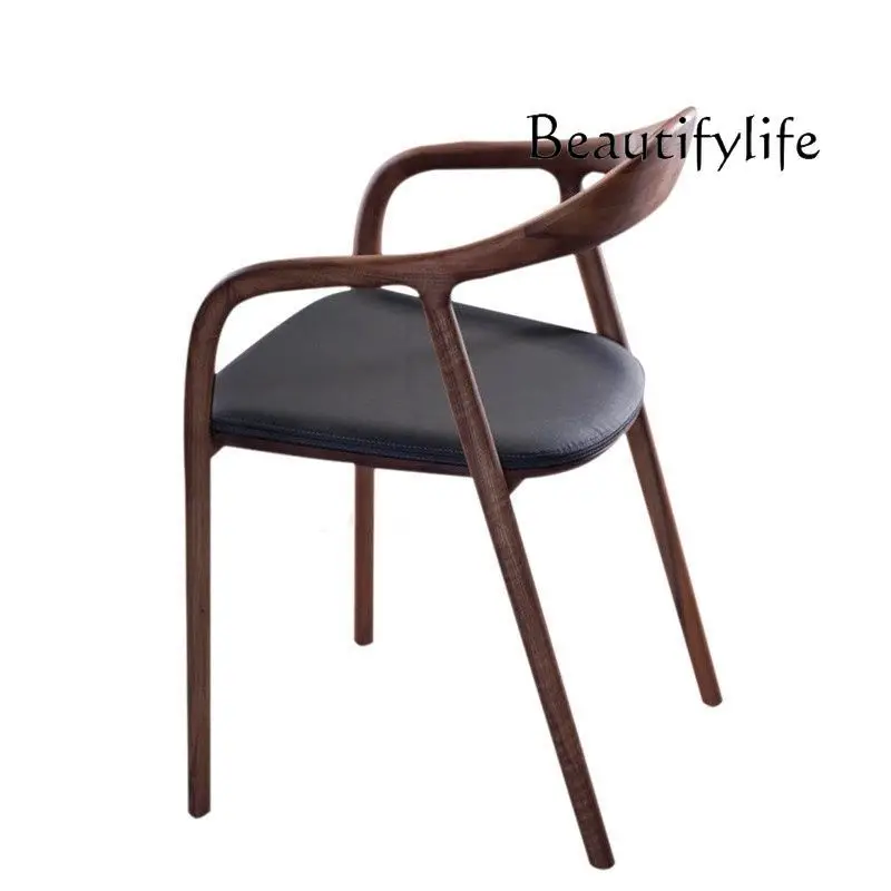 

Nordic Simple Black Walnut Solid Wood Dining Chair Modern Japanese Black Walnut Restaurant Back Chair Log Armrest Book Chair