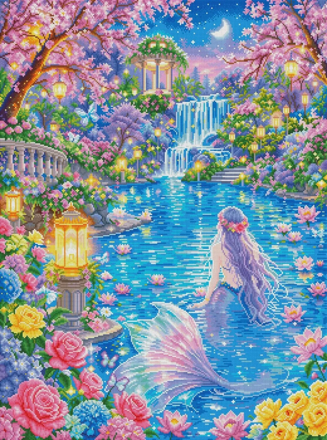 9CT 14ct Fish Girl Cross Stitch Embroidery Kit DIY Needlework Set with Needles And 77 Colors Threads Printed Kits for Crafts