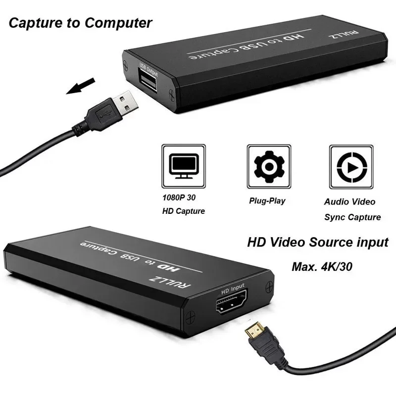 4K Video USB Capture Card HDMI Video Grabber Record Box for PS5 Game DVD Camcorder Camera Recording PC Live Streaming record