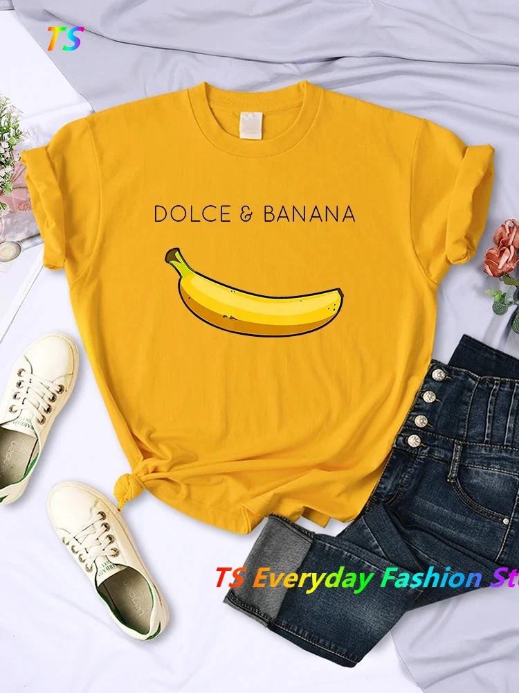 Dolce Banana Anime Printed T Shirts Womens Cotton Tshirts Fashion O-Neck Shirts Breathable Cartoons  Female Tops Men Clothing