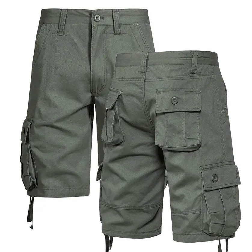 

2 шт. однотонных повседневных мужских шорт-карго с множеством карманов, летние, 90% хлопок, дышащие, спортивные, свободные, для активного отдыха
