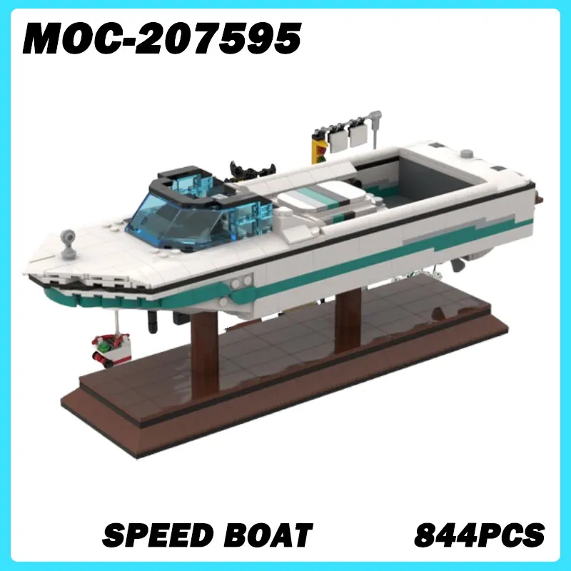 

MOC- 207595 Скоростная лодка MOC-34818, модель блоки, сборка мелких частиц, кирпичная игрушка, образование на день рождения, морская навигация, синий цвет