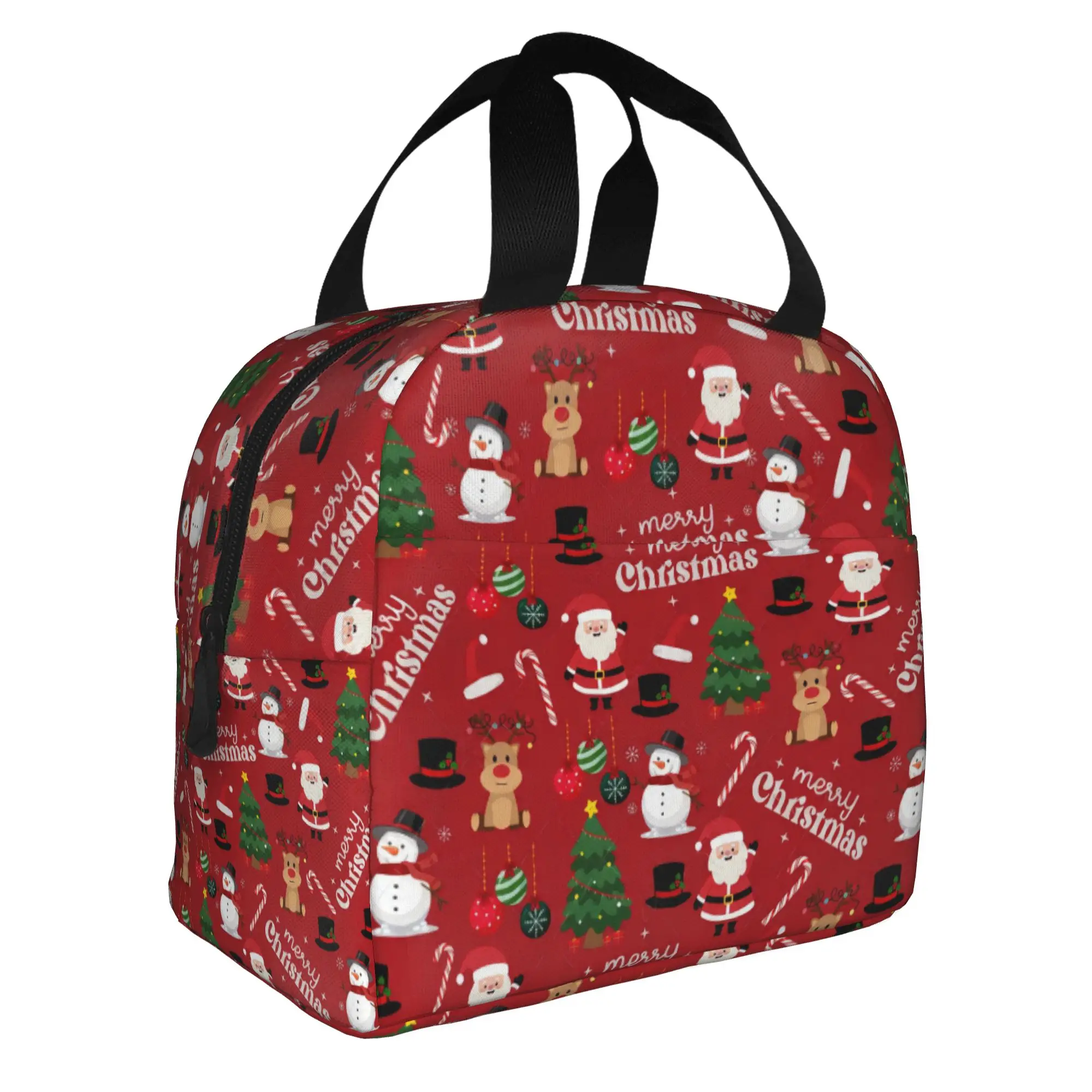 Christmas On Fire Brick Red  Lunch Bag Women Cute  Warm Cooler Insulated Lunch Box for School