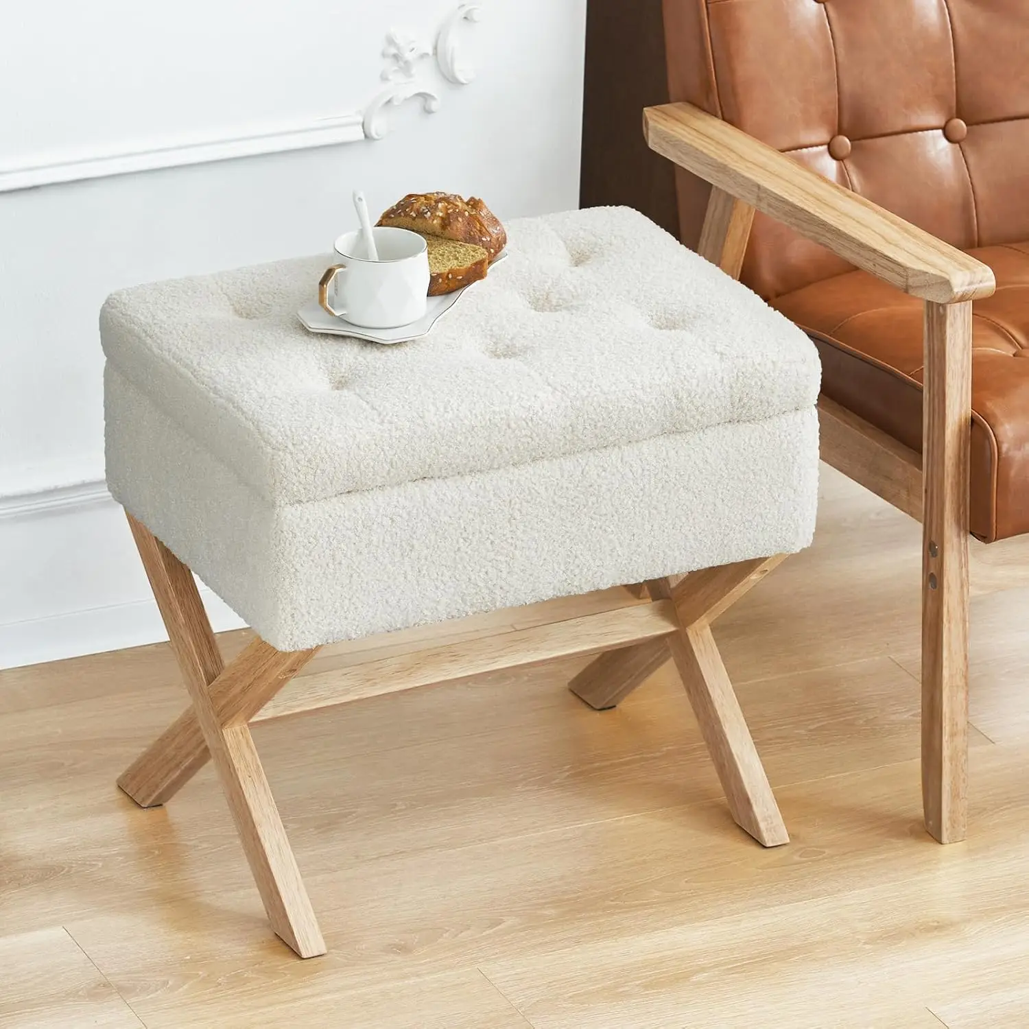 

Османский стул для хранения Furnimart, туалетный столик с местом для хранения в макияж, белая маленькая подставка для ног, дополнительные сидящие подставки для ног для общежития