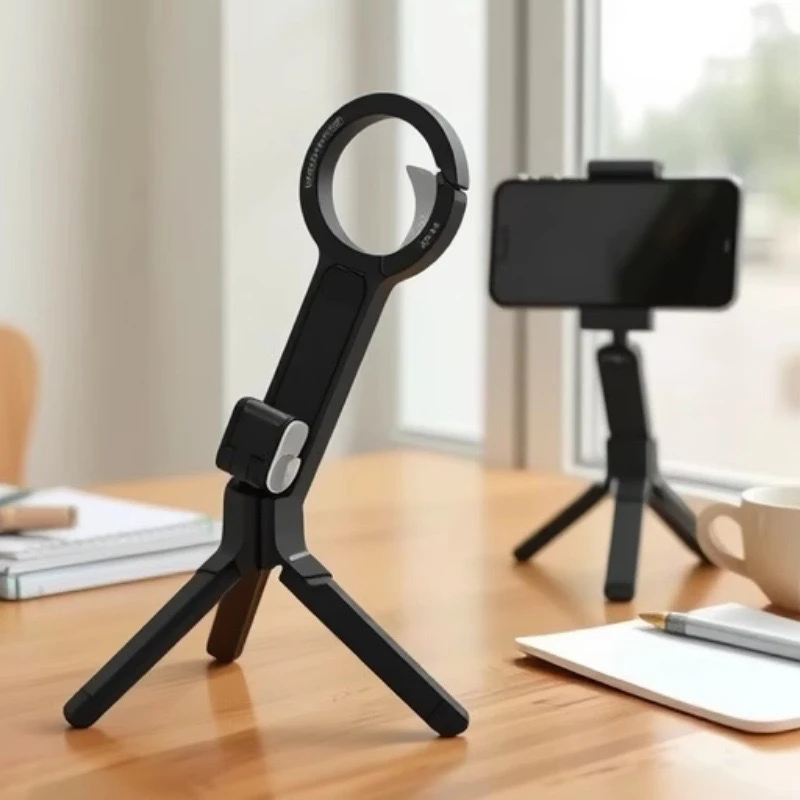 

2025 New Alloy Phone Tripod Carabiner-Mounted For iPhone Portable Dual-sided Magnetic Tripod Desk Mount Phone Handle Holder
