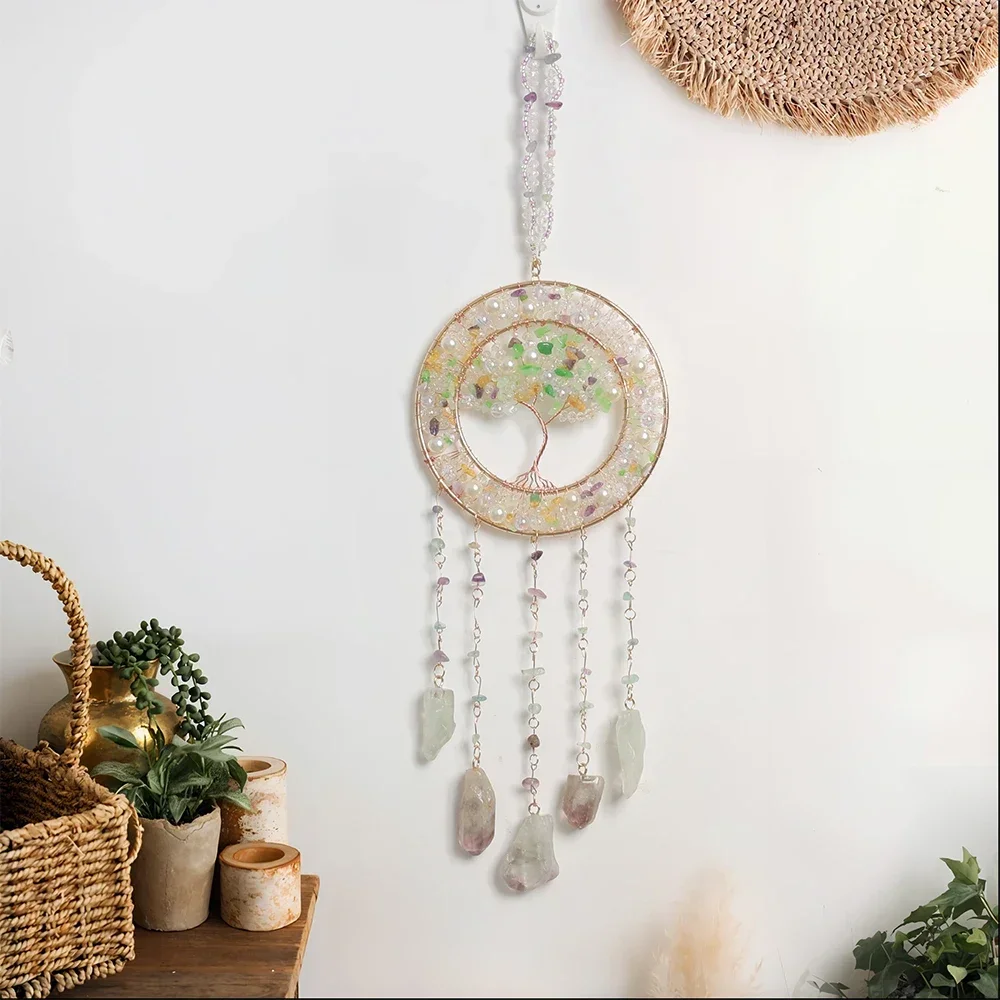 7 Chakras Gemstone Agate Crystal Dream Catcher Natural Agate Bedroom Wall Hanging Crystal Dream Catcher Home Craft Decorations